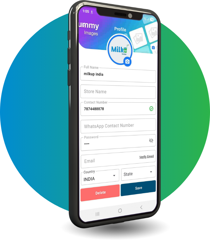 MilkUp Vendor app showing your dairy logo and festival banner