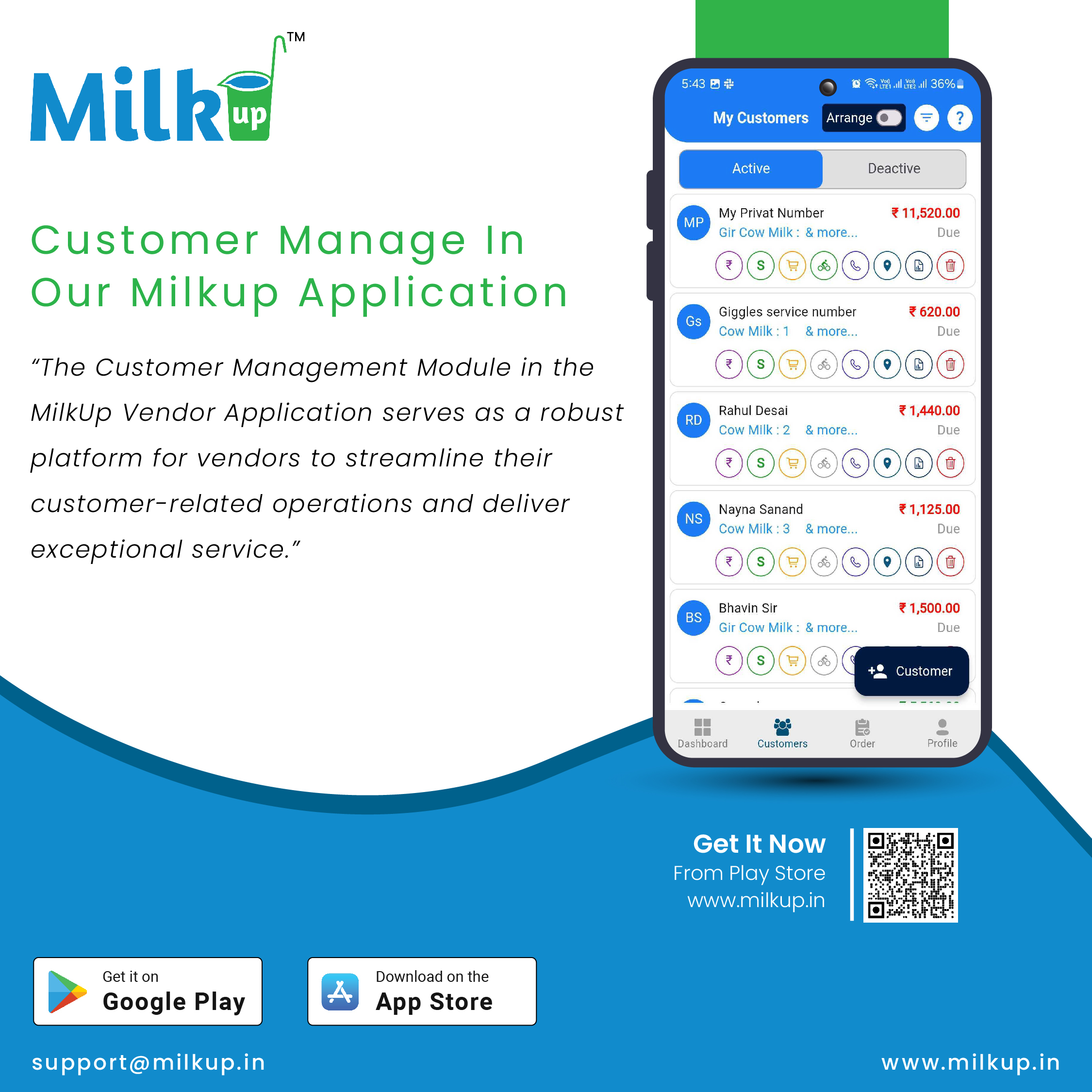 Milkup Vendor Application - Customer Management Full Description
