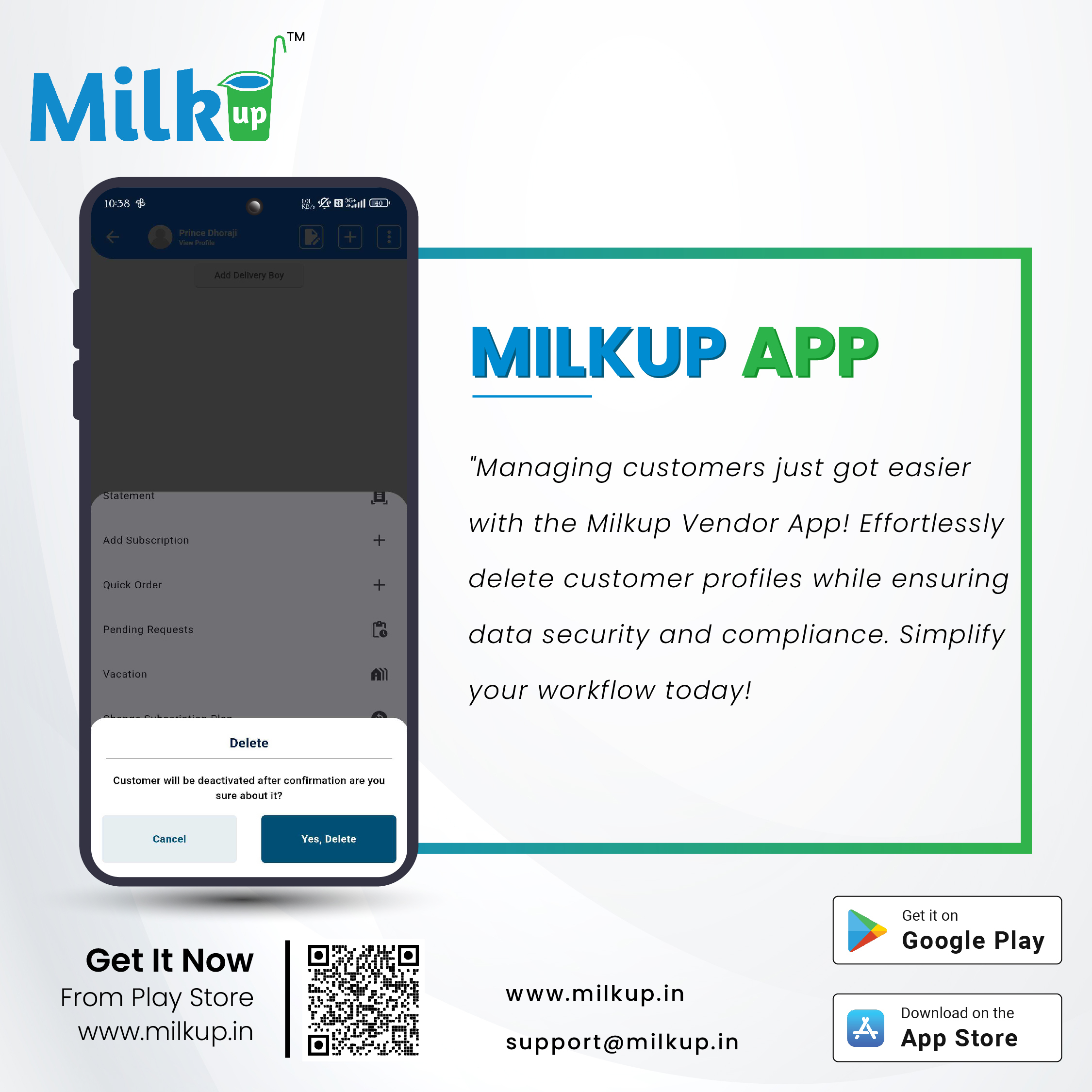 How to Delete a Customer in the Milkup Vendor Application?