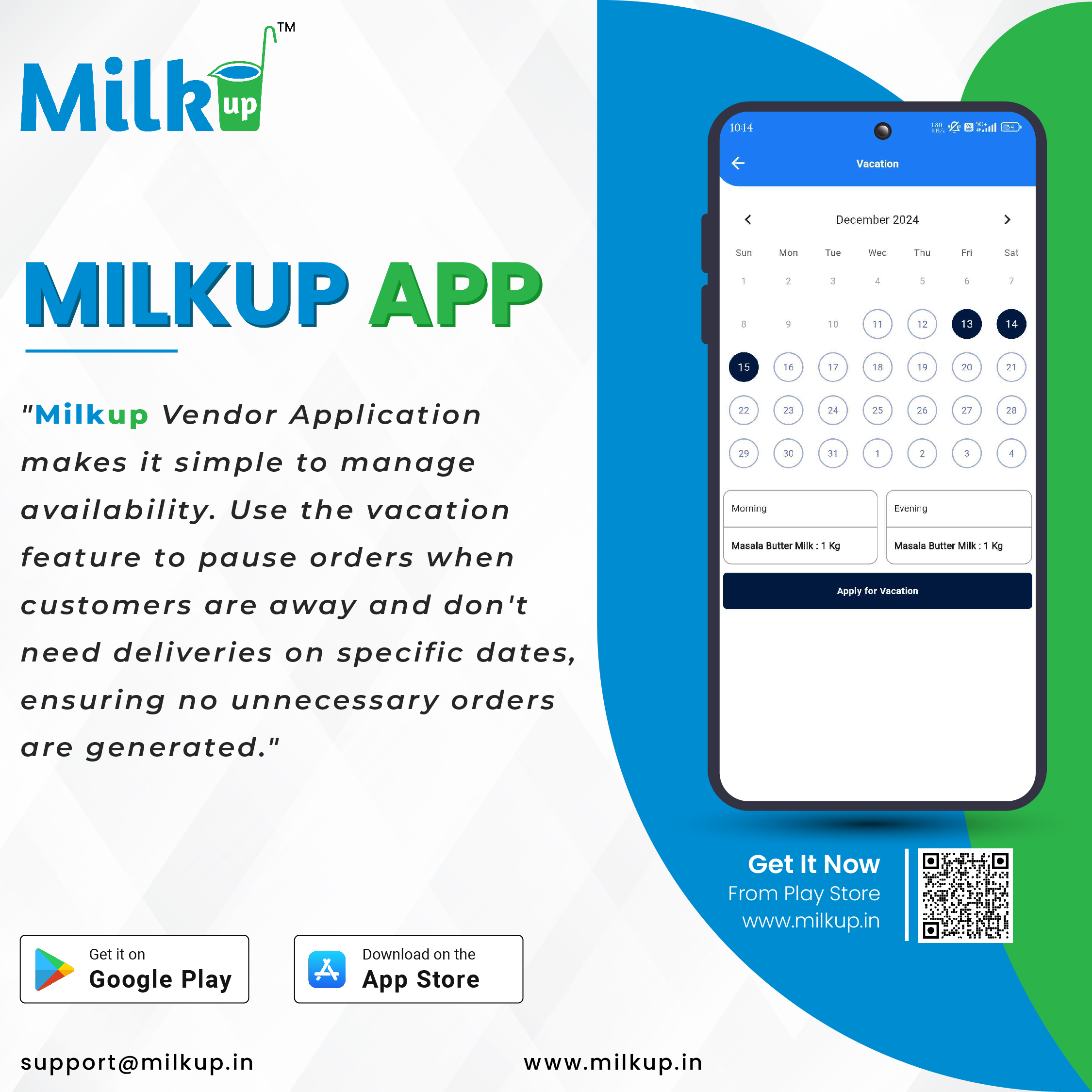 Milkup App In Vacation Manage
